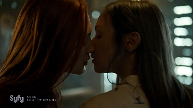 Dominique Provost-Chalkley and Katherine Barrell from Wynonna Earp Season 1 Episode 12